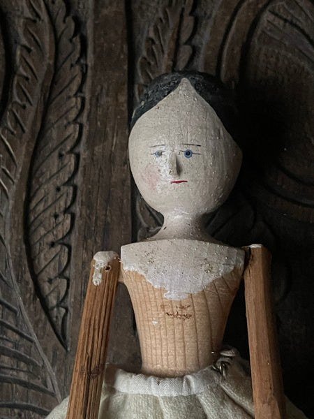 Antique Grodnertal Wooden Folk Art Peg Doll: C19th Germany