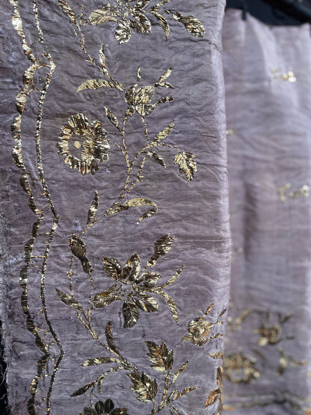 Antique Gold Thread Embroidered Pale Mauve Silk Valance or Pelmet: C19th Ottoman Turkey