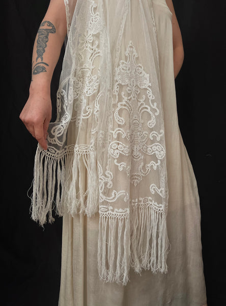 Antique Handmade Lace Stole Wrap: C19th France