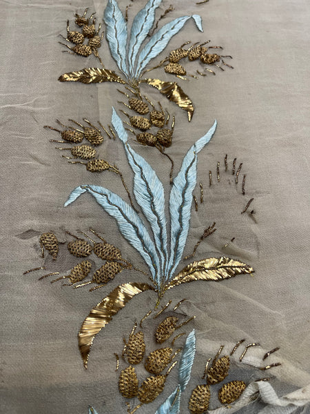 Antique silk and Gold Gilt Embroidered Silk Chiffon C18th France