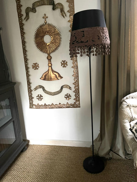 Bespoke Lampshade with Art Deco Cutwork Embroidered Border with Pom Pom Trim: C1920s France