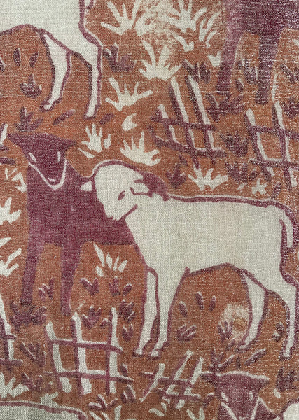 Antique Arts and Crafts Block Printed Lamé with Lambs: C1910/20 Britain