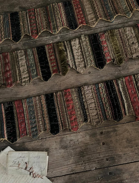 Handmade Victorian Silk Velvet Embroidered Shelf Pelmets x 3: C19th Britain