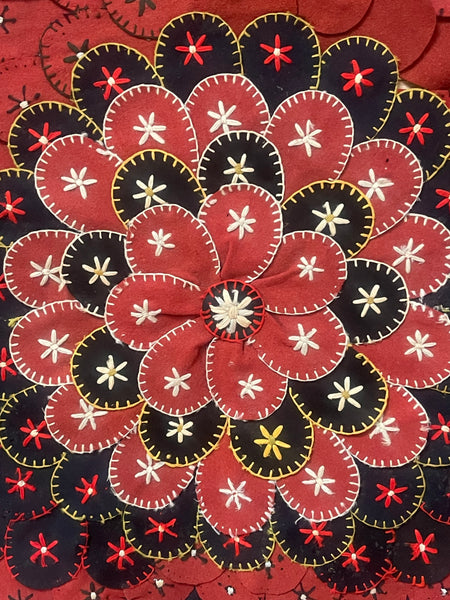 Antique Folk Art ‘Penny Rug’ Table Runner Wallhanging: C1900 Europe