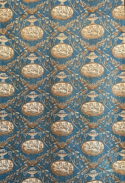 Rare Block Print Neoclassical Toile with Figures & Musical Instruments: C1800 France