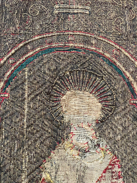 Rare Tudor Orphrey Silk and Metal Thread Embroidered Panels with Iconography Saints: C16th England