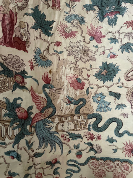 Panel of Georgian Glazed Chintz with Dragons and Exotic Creatures: C1800 England