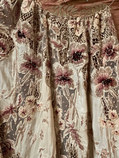 Antique Edwardian Art Nouveau Embroidered and Appliquéd Florals Silk Cape: C1910 France