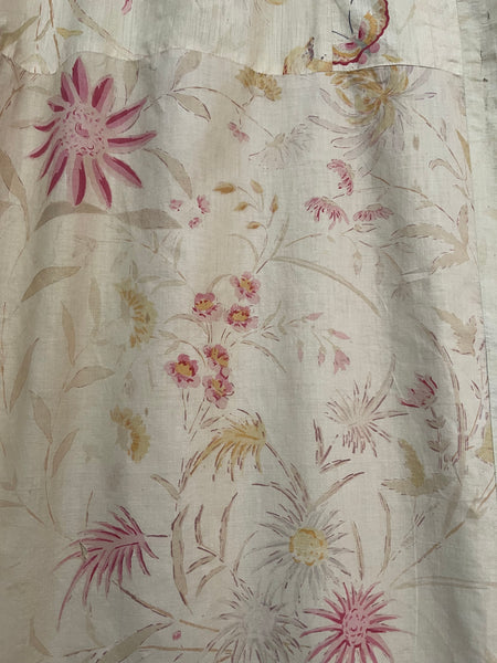 Antique Block Print Chinoiserie Panel Birds Flowers: C1930 France