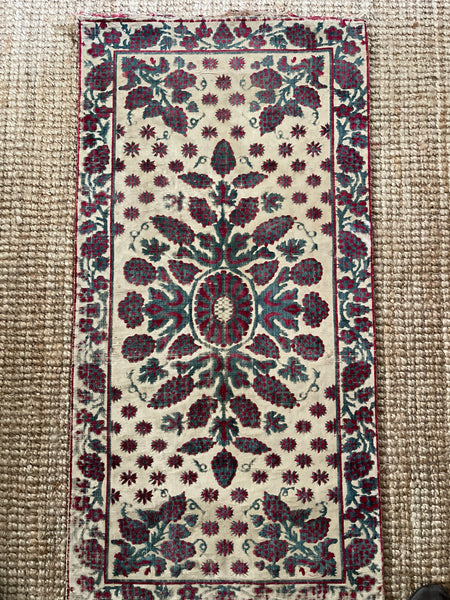 Antique Ottoman Voided Silk Velvet Pillow Yastik: 18th Century Turkey