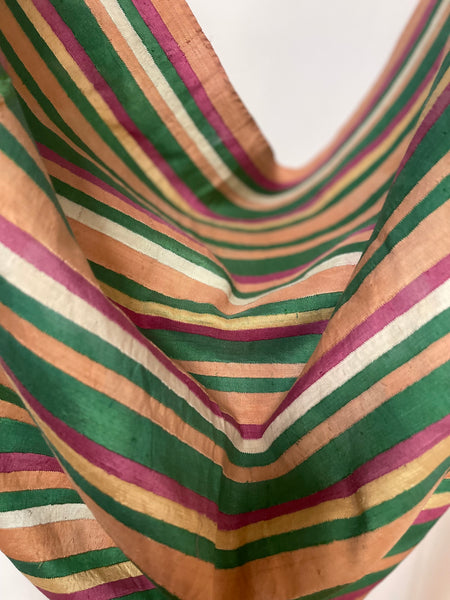 Antique Handwoven Silk Shawl Collectable Wrap Striped Silk Stole Dupatta: C20th Northern India