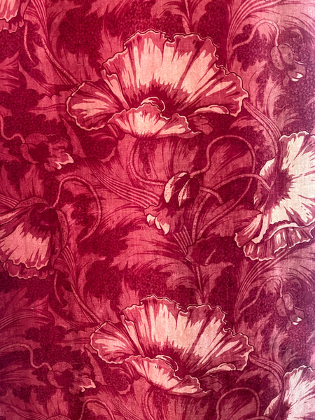 Antique Arts and Crafts Art Nouveau Block Printed Velvet, Poppies by Lindsay Butterfield: C1890 England