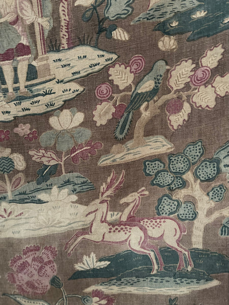 Antique Jacobean Revival Printed Linen Collectable Antique Textiles Design Inspiration Figurative Wallhanging. 83 x 73cm