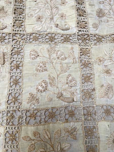 Antique Renaissance Embroidered Early Needlework Lace with Snails Insects Birds: Late C16th early 17th century, Italy