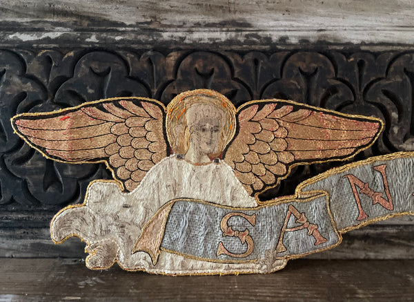 Pair of Fine Silk Embroidered Arts and Crafts ‘Sanctus’ Angel Appliqués :C1890 English