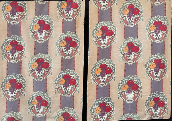 Pair Original Antique Art Deco Printed Curtain Panels: C1920s France