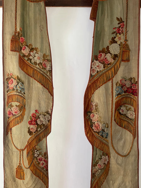 Pair Trompe L’oeil Aubusson Tapestry Portier Wall Hangings: C18th France