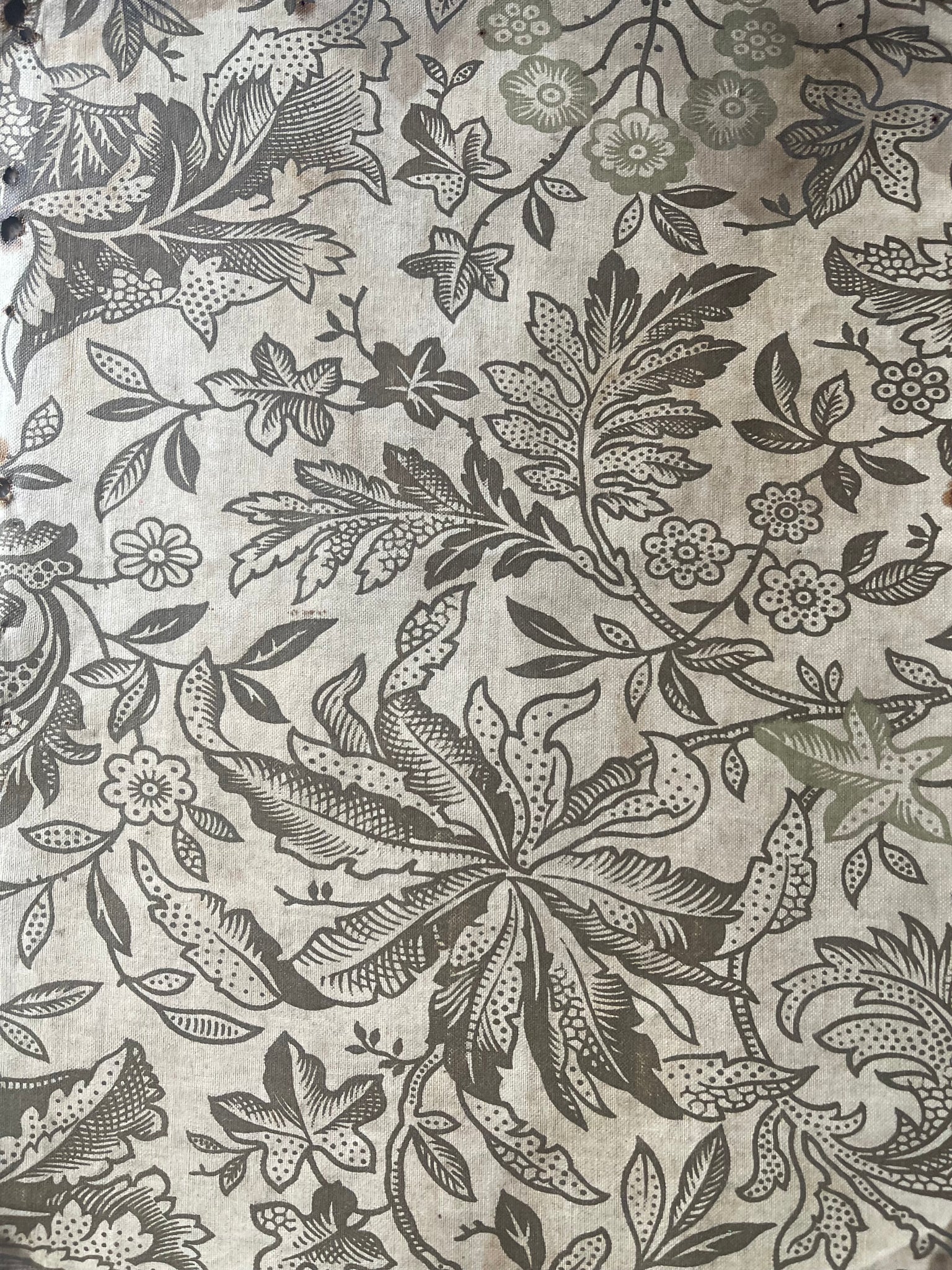 Antique Arts & Crafts Hand Block Printed Chintz Fragment: C1900 British