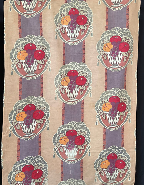 Pair Original Antique Art Deco Printed Curtain Panels: C1920s France