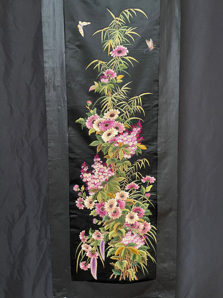 Antique Fine Silk Embroidery with Flowers Wallhanging: C19th China