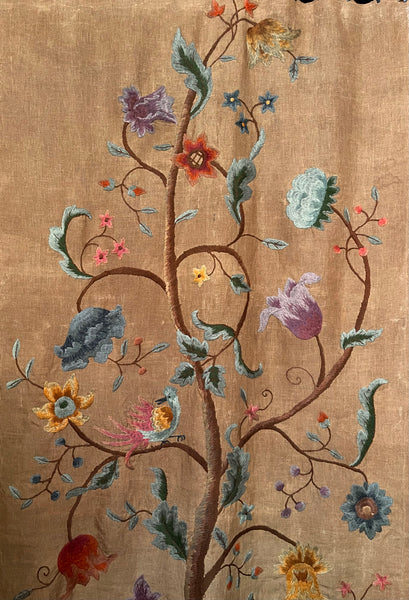 ON HOLD: Arts and Crafts Jacobean Revival Crewelwork Embroidered Tree of Life Wallhanging: C1900