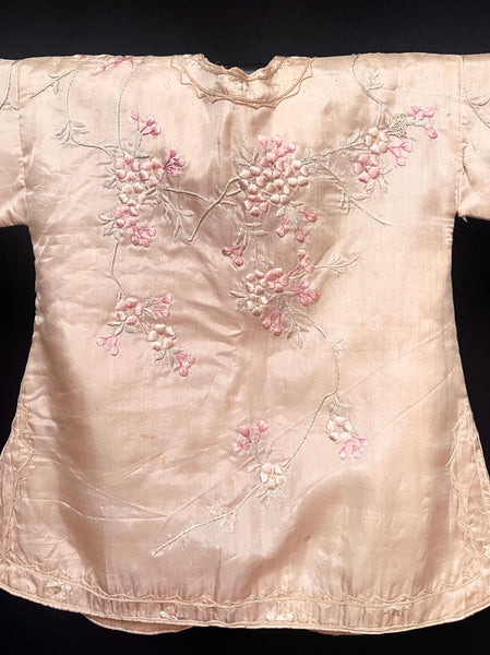 Antique Childs Traditional Silk Kimono With Cherry Blossom Embroidery: C1910/20 Japan