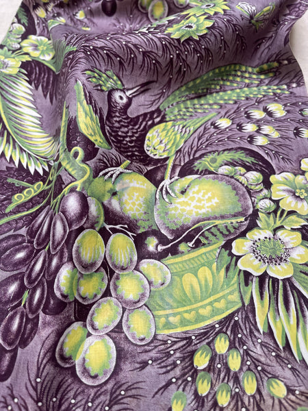 A Rare Antique Chintz Panel Birds of Paradise Baskets of Fruit: C19th France