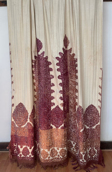 Antique Silk Embroidered Ceremonial Portier Wallhanging: Late C19th early C20th Rabat, Morocco