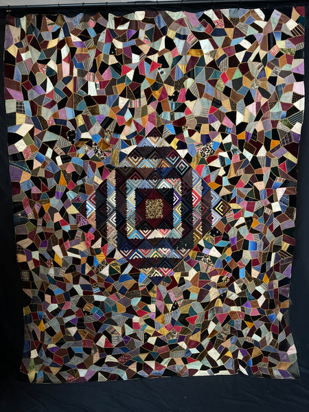 Antique Handmade Silk & Velvet Crazy Patchwork Quilt: C1880 English