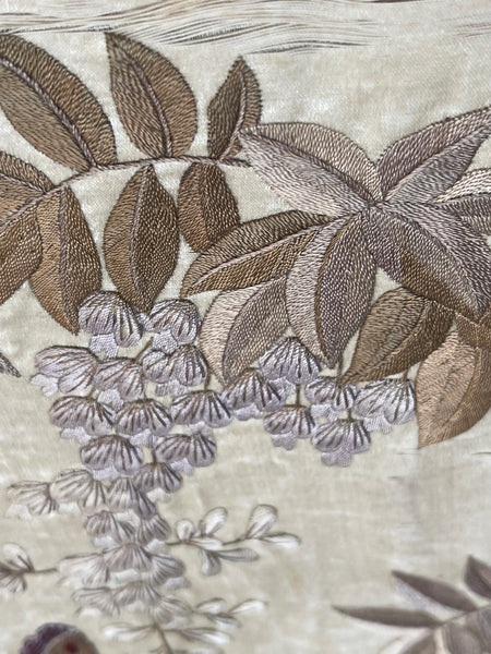 Antique Oval Silk Embroidery with Birds & Butterflies: C19th Qing dynasty, China