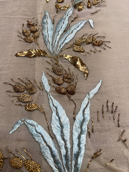 Antique silk and Gold Gilt Embroidered Silk Chiffon C18th France