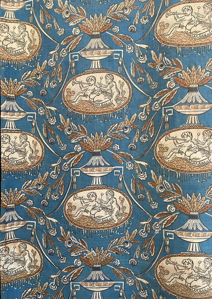 Rare Block Print Neoclassical Toile with Figures & Musical Instruments: C1800 France