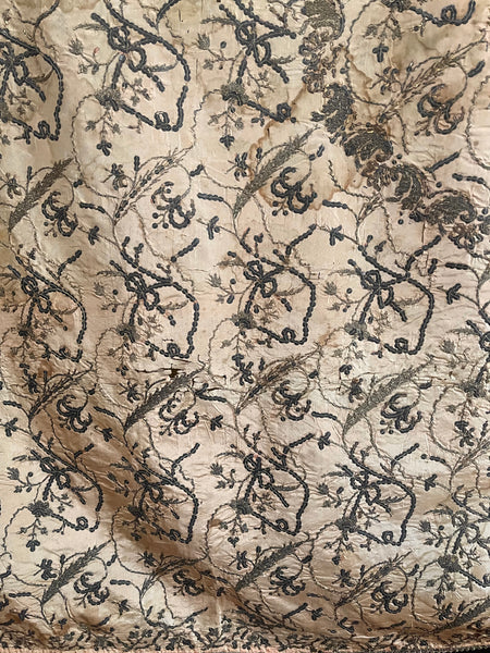 Antique Gilt Thread and Sequin Pink Silk Wallhanging: C18th Ottoman Turkey