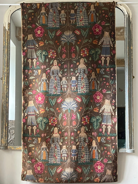 Antique Folk Art Jacobean Revival Figurative Wallhanging: Early 20th Century Europe. 150 x 79cm