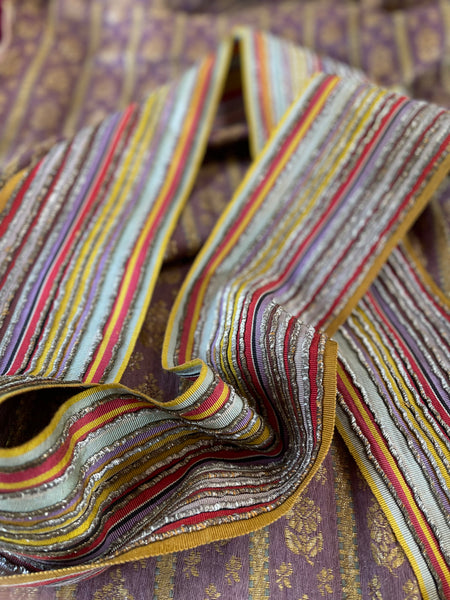 Antique Woven Silk Striped Sash Band with Silver Embroidery: C19th Morocco