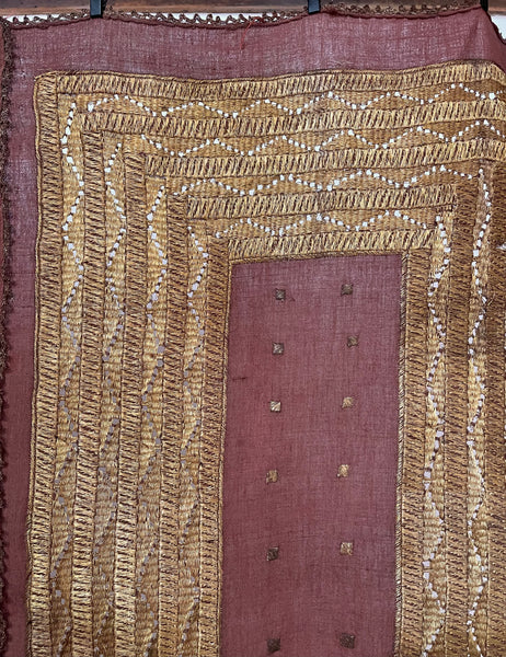 Antique Gold Thread Embroidered Panel Curtain Wallhanging:C20th Indonisia