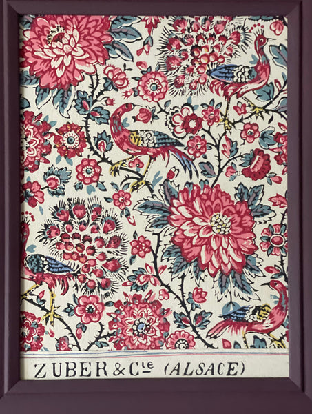 Antique Framed Block Print Hand Painted Wallpaper Samples: C19th Alsace, France
