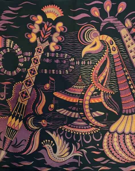 Limited Edition Printed Tapestry Wallhanging Fête by Agnès Courat: mid C20th, France