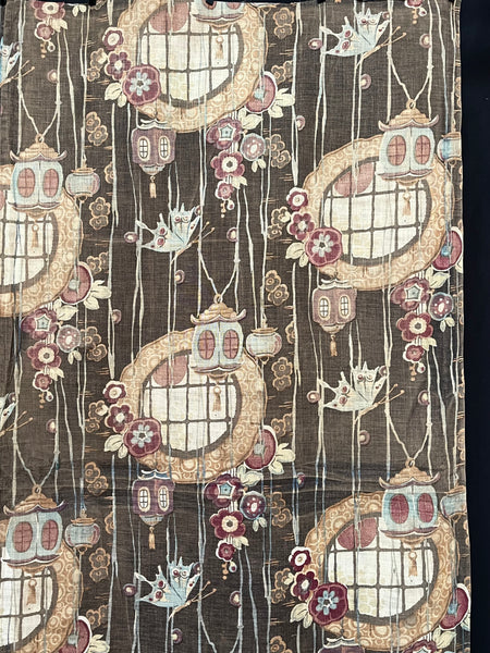 Antique Art Nouveau Japanoise Textile with Lanterns: C1900/10 Foxtons, England
