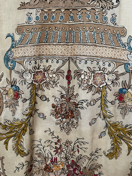 Antique Embroidered Wallhanging with Dancing Figure: C1910 France