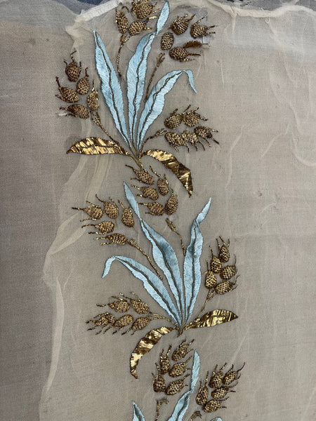 Antique silk and Gold Gilt Embroidered Silk Chiffon C18th France