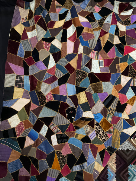 Antique Handmade Silk & Velvet Crazy Patchwork Quilt: C1880 English