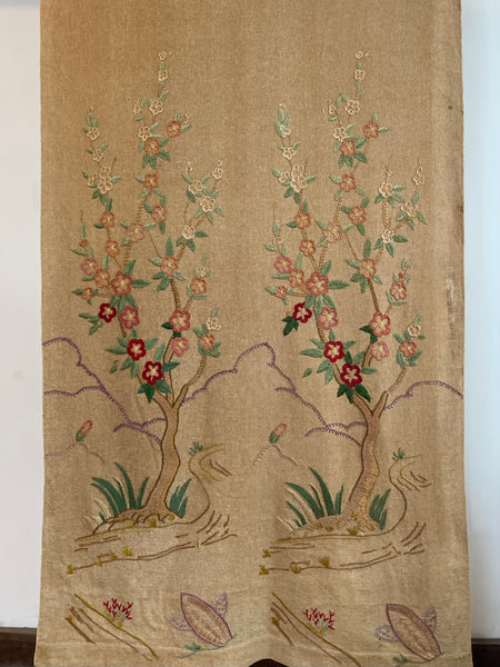RESERVED: Antique Embroidered Tree of Life Wallhanging or Portier: C1930 Britain