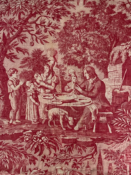 Antique Fine Red and White Toile de Jouey Quilt: C19th France