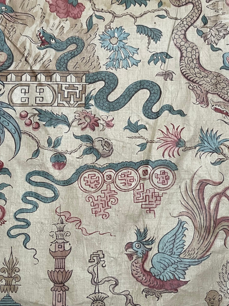 Panel of Georgian Glazed Chintz with Dragons and Exotic Creatures: C1800 England