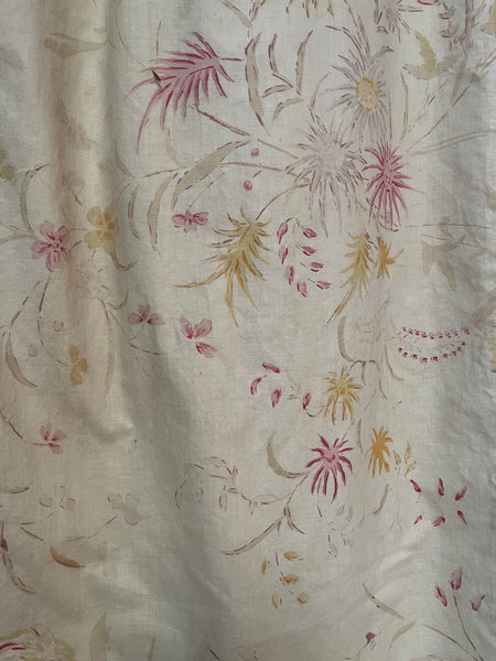 Antique Block Print Chinoiserie Panel Birds Flowers: C1930 France