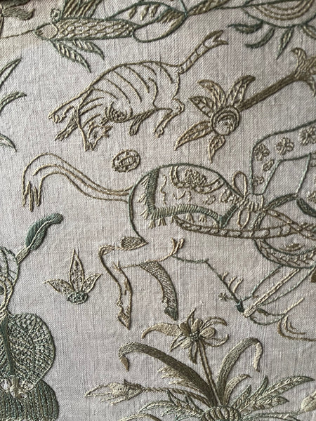 Rare Fine Crewelwork Embroidery with Hunting Scene in Safavid, Persian Style: C18th Europe