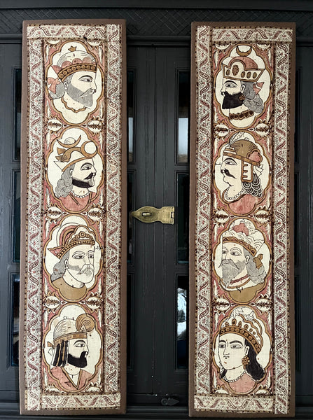 Antique Hand Painted Kalamkari Portrait Wall Hanging: C19th Persia