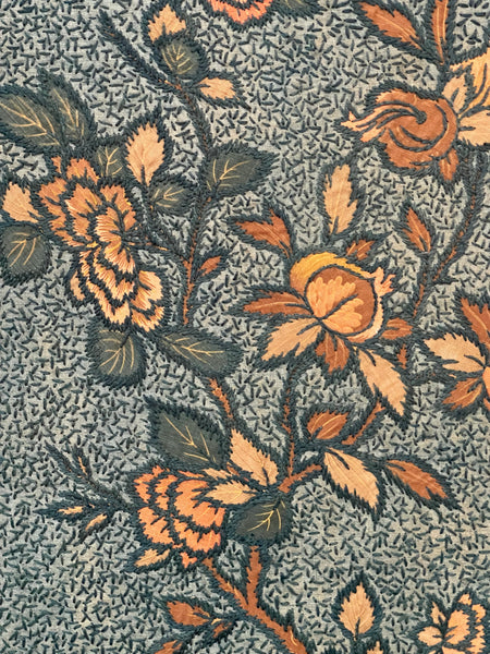 Antique Crewelwork Embroidered Tree of Life Wallhanging in Antique Japanese Bamboo Frame (2): C1900 Britain