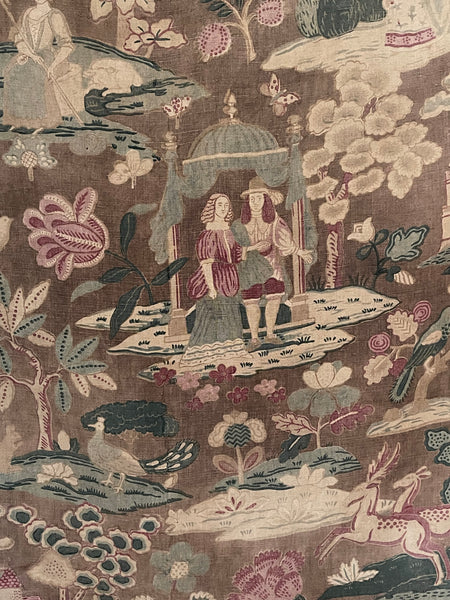 Antique Jacobean Revival Printed Linen Collectable Antique Textiles Design Inspiration Figurative Wallhanging. 83 x 73cm